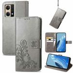 For OPPO Reno7 4G Four-leaf Clasp Embossed Buckle Leather Phone Case(Gray)