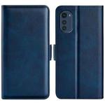 For Motorola Moto E32 4G Dual-side Magnetic Buckle Horizontal Flip Leather Phone Case(Dark Blue)