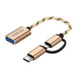 ENKAY ENK-AT113 2 in 1 Type-C / Micro USB to USB 3.0 Nylon Braided OTG Adapter Cable(Gold)