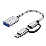 ENKAY ENK-AT113 2 in 1 Type-C / Micro USB to USB 3.0 Nylon Braided OTG Adapter Cable(Silver)