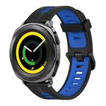 For Samsung Gear Sport 20mm Vertical Pattern Two-Color Silicone Watch Band(Black+Blue)