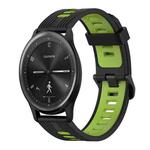 For Garmin Move Sport 20mm Vertical Pattern Two-Color Silicone Watch Band(Black+Green)