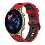 For Amazfit GTR 3 22mm Vertical Pattern Two-Color Silicone Watch Band(Red+Black)