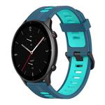 For Amazfit GTR 2e 22mm Vertical Pattern Two-Color Silicone Watch Band(Blue+Water Duck)