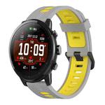 For Amazfit Stratos 22mm Vertical Pattern Two-Color Silicone Watch Band(Grey+Yellow)