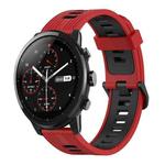 For Amazfit 2 Stratos 22mm Vertical Pattern Two-Color Silicone Watch Band(Red+Black)