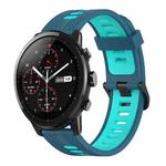 For Amazfit 2 Stratos 22mm Vertical Pattern Two-Color Silicone Watch Band(Blue+Water Duck)
