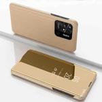 For Xiaomi Redmi 10C Plated Mirror Horizontal Flip Leather Case with Holder(Gold)