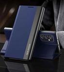 For Samsung Galaxy M23 5G Side Electroplated Adsorption Flip Leather Case(Dark Blue)