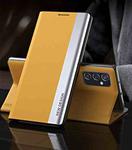 For Samsung Galaxy M23 5G Side Electroplated Adsorption Flip Leather Case(Yellow)
