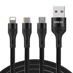 ENKAY ENK-CB120 3 in 1 1.2m USB 3.0 to Type-C / 8 Pin / Micro USB 5A Fast Charging Cable(Black)