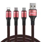 ENKAY ENK-CB121 1.5m 3 in 1 USB 3.0 to Type-C / 8 Pin / Micro USB 5A Fast Charging Cable(Black+Red)