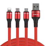 ENKAY ENK-CB121 1.5m 3 in 1 USB 3.0 to Type-C / 8 Pin / Micro USB 5A Fast Charging Cable(Red)