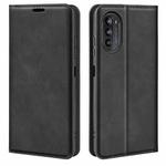 For Motorola Moto G52J 5G Retro-skin Magnetic Suction Flip Leather Phone Case(Black)