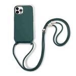 For iPhone 13 Pro Max Crossbody Lanyard Elastic Silicone Phone Case (Dark Green)