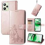 For OPPO Realme C35 Four-leaf Clasp Embossed Buckle Leather Phone Case(Rose Gold)