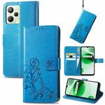 For OPPO Realme C35 Four-leaf Clasp Embossed Buckle Leather Phone Case(Blue)