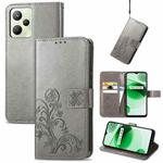 For OPPO Realme C35 Four-leaf Clasp Embossed Buckle Leather Phone Case(Gray)