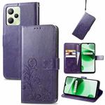 For OPPO Realme C35 Four-leaf Clasp Embossed Buckle Leather Phone Case(Purple)