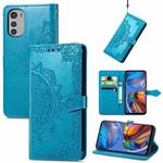 For Motorola Moto E32 Mandala Flower Embossed Horizontal Flip Leather Phone Case(Blue)