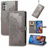 For Motorola Moto E32 Mandala Flower Embossed Horizontal Flip Leather Phone Case(Gray)