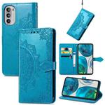 For Motorola Moto G52 Mandala Flower Embossed Horizontal Flip Leather Phone Case(Blue)