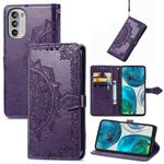 For Motorola Moto G52 Mandala Flower Embossed Horizontal Flip Leather Phone Case(Purple)