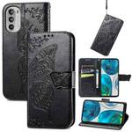 For Motorola Moto G52 Butterfly Love Flower Embossed Flip Leather Phone Case(Black)