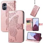 For OnePlus N20 5G Butterfly Love Flower Embossed Flip Leather Phone Case(Rose Gold)