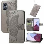 For OnePlus N20 5G Butterfly Love Flower Embossed Flip Leather Phone Case(Gray)
