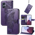 For OnePlus N20 5G Butterfly Love Flower Embossed Flip Leather Phone Case(Dark Purple)