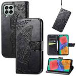 For Samsung Galaxy M33 5G Butterfly Love Flower Embossed Flip Leather Phone Case(Black)