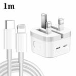 PD 35W Dual USB-C / Type-C Ports Charger with 1m Type-C to 8 Pin Data Cable, UK Plug