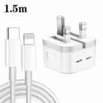 PD 35W Dual USB-C / Type-C Ports Charger with 1.5m Type-C to 8 Pin Data Cable, UK Plug