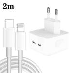 PD 35W Dual USB-C / Type-C Ports Charger with 2m Type-C to 8 Pin Data Cable, EU Plug