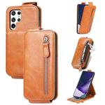 For Samsung Galaxy S22 Ultra 5G Zipper Wallet Vertical Flip Leather Phone Case(Brown)