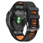 For Garmin Fenix 6X 26mm Silicone Sports Two-Color Watch Band(Black+Orange)