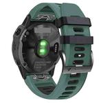 For Garmin Fenix 5X Plus 26mm Silicone Sports Two-Color Watch Band(Amy Green+Black)