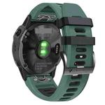 For Garmin Fenix 3 26mm Silicone Sports Two-Color Watch Band(Amy Green+Black)