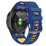For Garmin Fenix 3 26mm Silicone Sports Two-Color Watch Band(Midnight Blue+Yellow)
