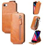 For iPhone SE 2022 / SE 2020 / 8 / 7 Zipper Wallet Vertical Flip Leather Phone Case(Brown)