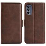 For Motorola G62 5G Dual-side Magnetic Buckle Horizontal Flip Leather Phone Case(Brown)