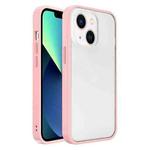 For iPhone 14 Frosted Skin Feel PC Contrast Color Button Phone Case (Pink)