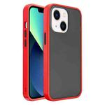 For iPhone 14 Plus Frosted Skin Feel PC Contrast Color Button Phone Case (Red+Black)