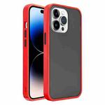 For iPhone 14 Pro Frosted Skin Feel PC Contrast Color Button Phone Case(Red+Black)