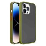 For iPhone 14 Pro Frosted Skin Feel PC Contrast Color Button Phone Case(Green+Orange)