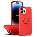 For iPhone 14 Pro Max Ring Kickstand Silicone Phone Case (Red)