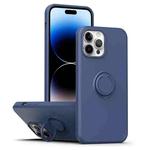 For iPhone 14 Pro Max Ring Kickstand Silicone Phone Case (Blue)