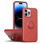 For iPhone 14 Pro Max Ring Kickstand Silicone Phone Case (Hawthorn Red)