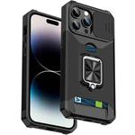 For iPhone 14 Pro Sliding Camshield Card Slot Ring Kickstand Phone Case(Black)